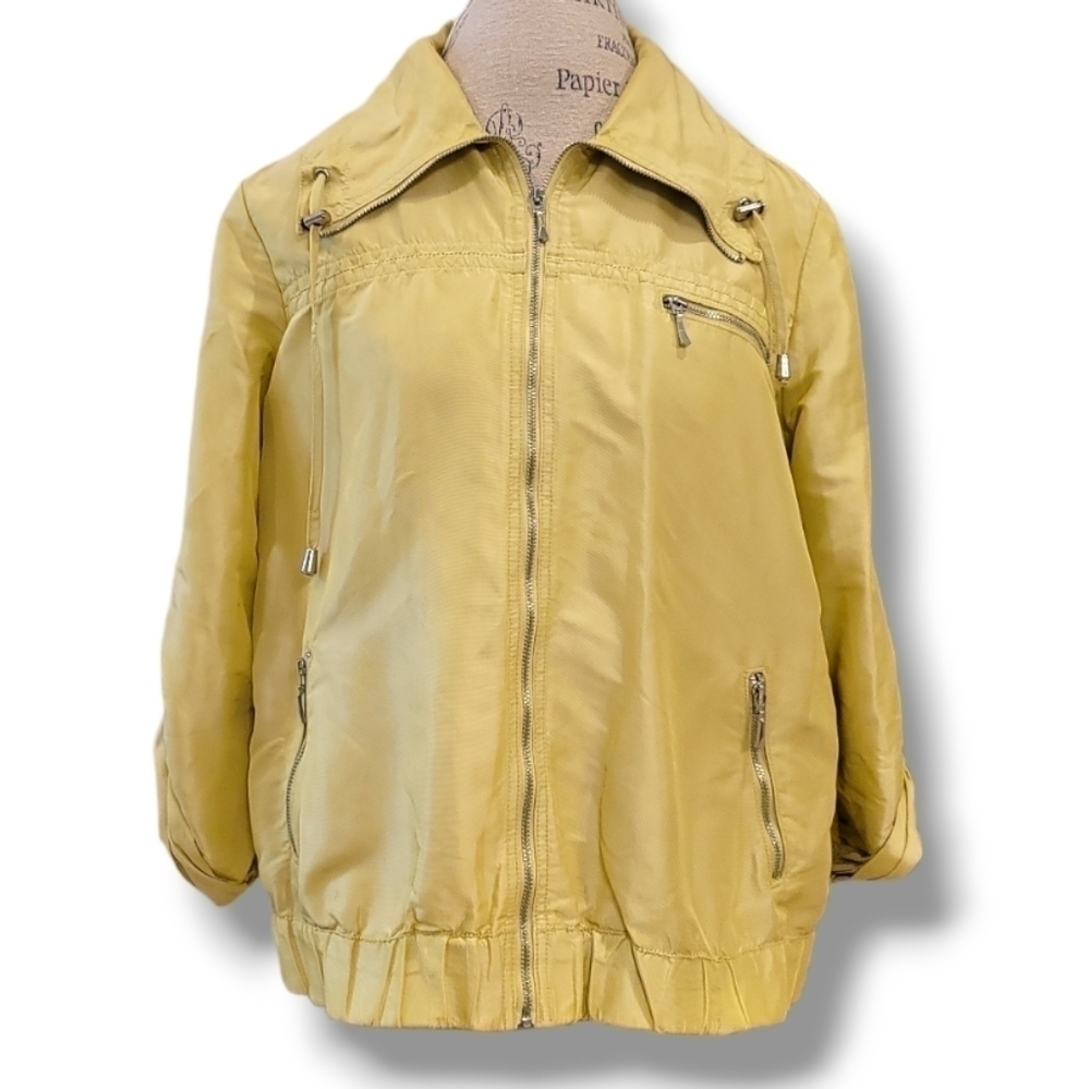 Chico's Vintage Lime Green Sheen Rain Jacket - Size (2) Large 12